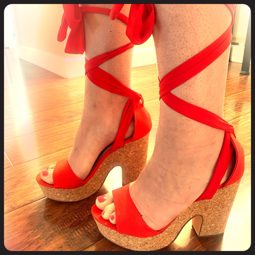 Shoedazzle Lace up Wedge Heels